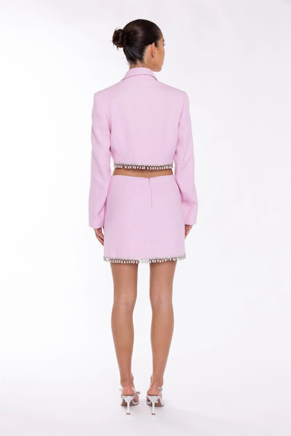 Pink-Tweed Diamante Trim Crop-Blazer sold by Glamorous product image thumbnail 2