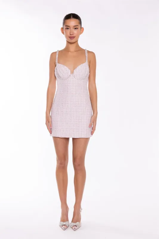 Pink-White Tweed Diamante Trim Mini-Dress made by Glamorous
