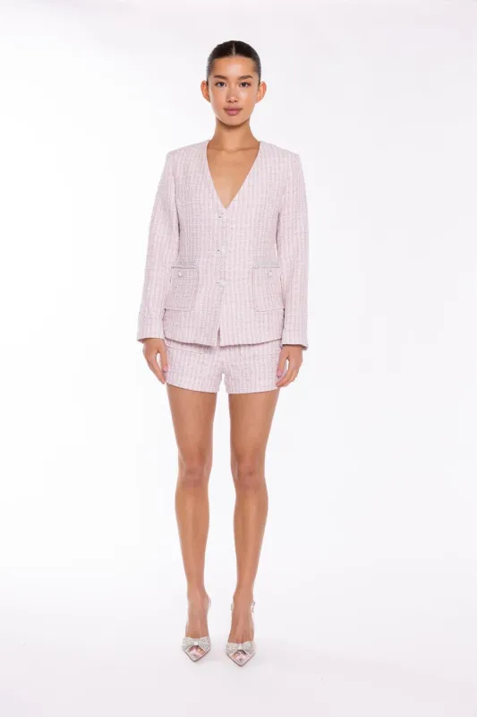 Pink-White Tweed Collarless -Blazer made by Glamorous