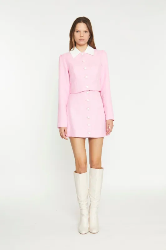 Peony Pink White Contrast Collar Button-Through Top made by Glamorous