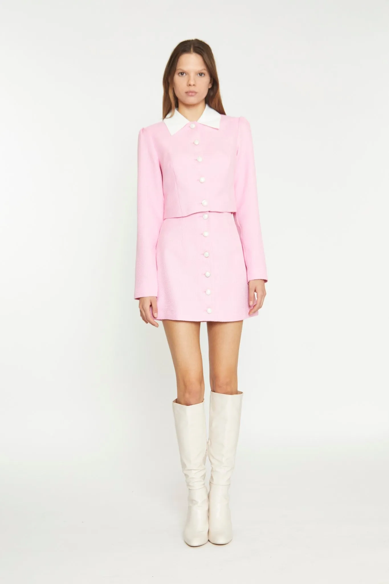 Peony Pink White Contrast Collar Button-Through Top sold by Glamorous