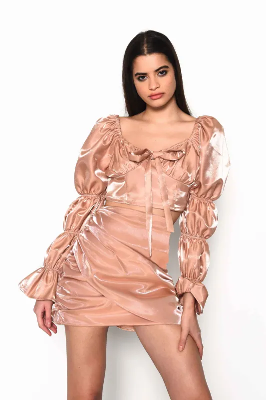 Glamorous Nude Shimmer Draped Front Mini Skirt sold by Glamorous