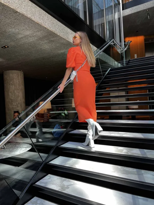 Glamorous Mandarin Orange Low Waisted Midaxi Skirt made by Glamorous