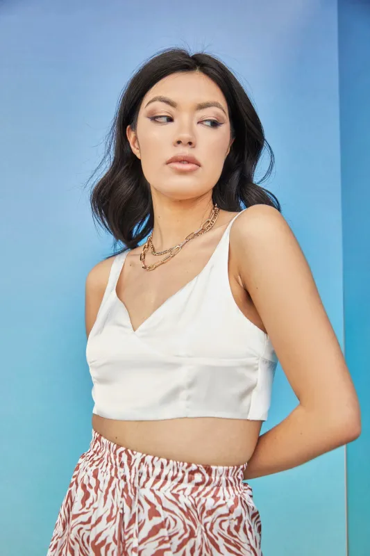 Glamorous Care Off White Satin Crop Top made by Glamorous