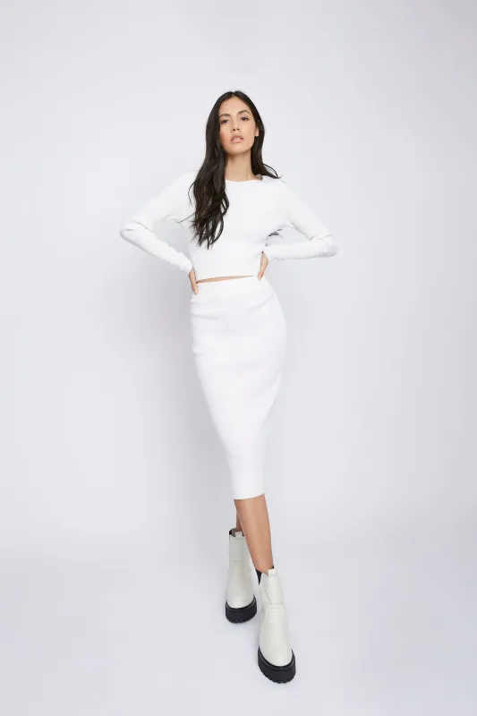 Off-White Rib-Knit Midi-Skirt sold by Glamorous