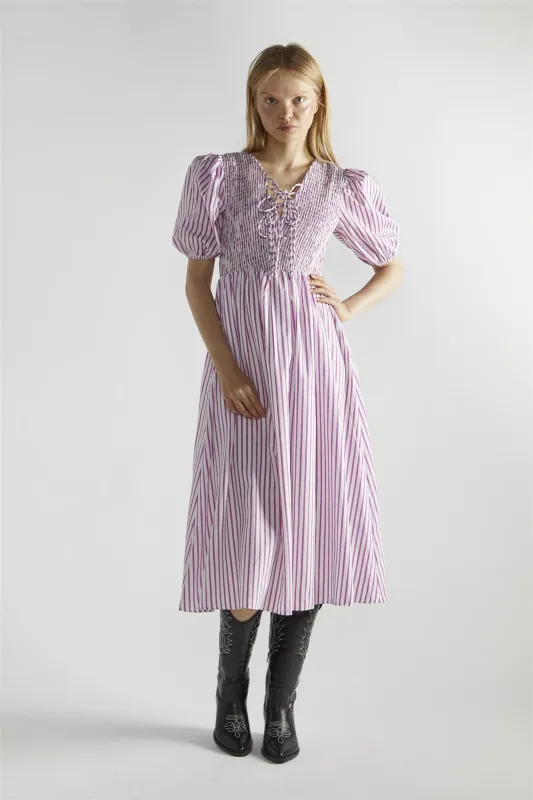 White-Purple-Stripe Tie-Front Midi-Dresses made by Glamorous