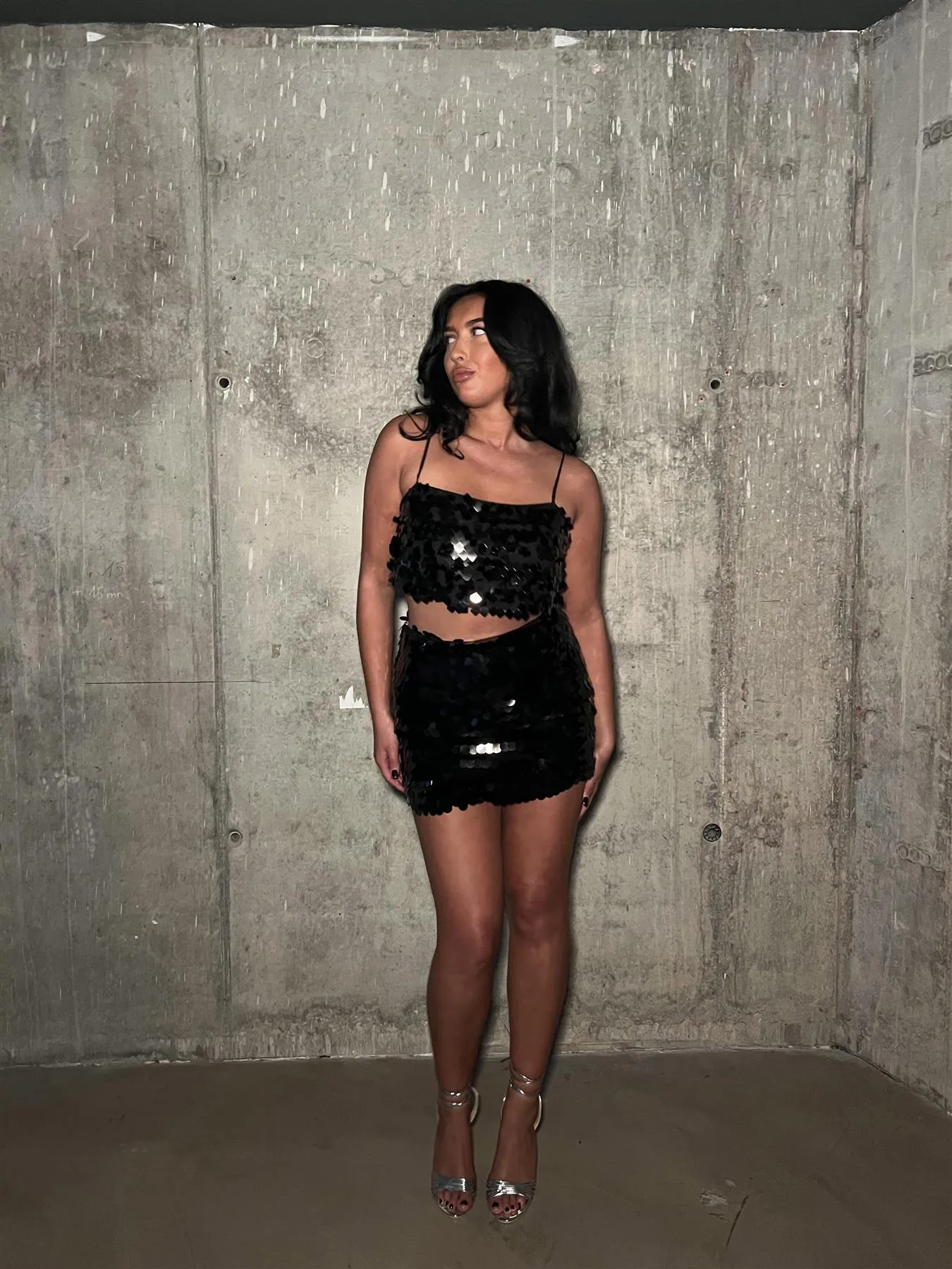 Black Large-Sequin Low-Waisted Mini-Skirt sold by Glamorous product image thumbnail 5
