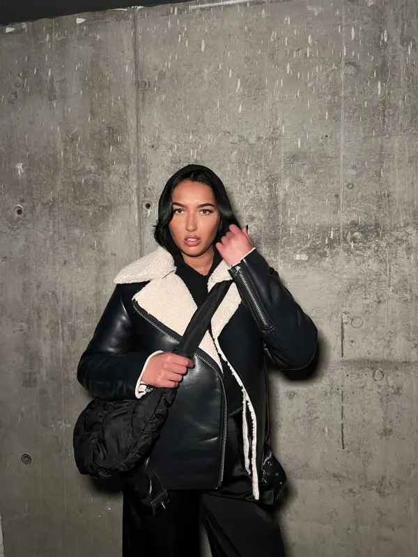 Black-Cream Biker-Jacket sold by Glamorous