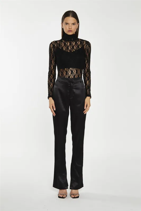 Black-Lace High-Neck Bodysuit sold by Glamorous