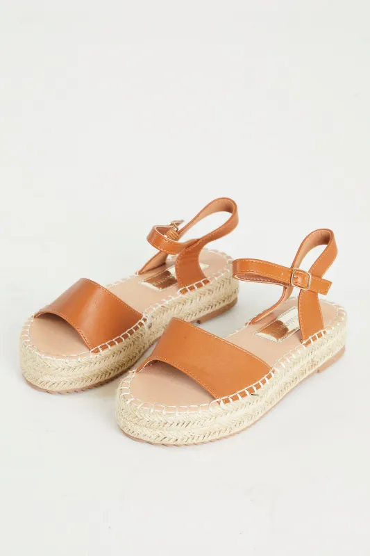 Tan Chunky Espadrille Flat Form Sandals made by Glamorous