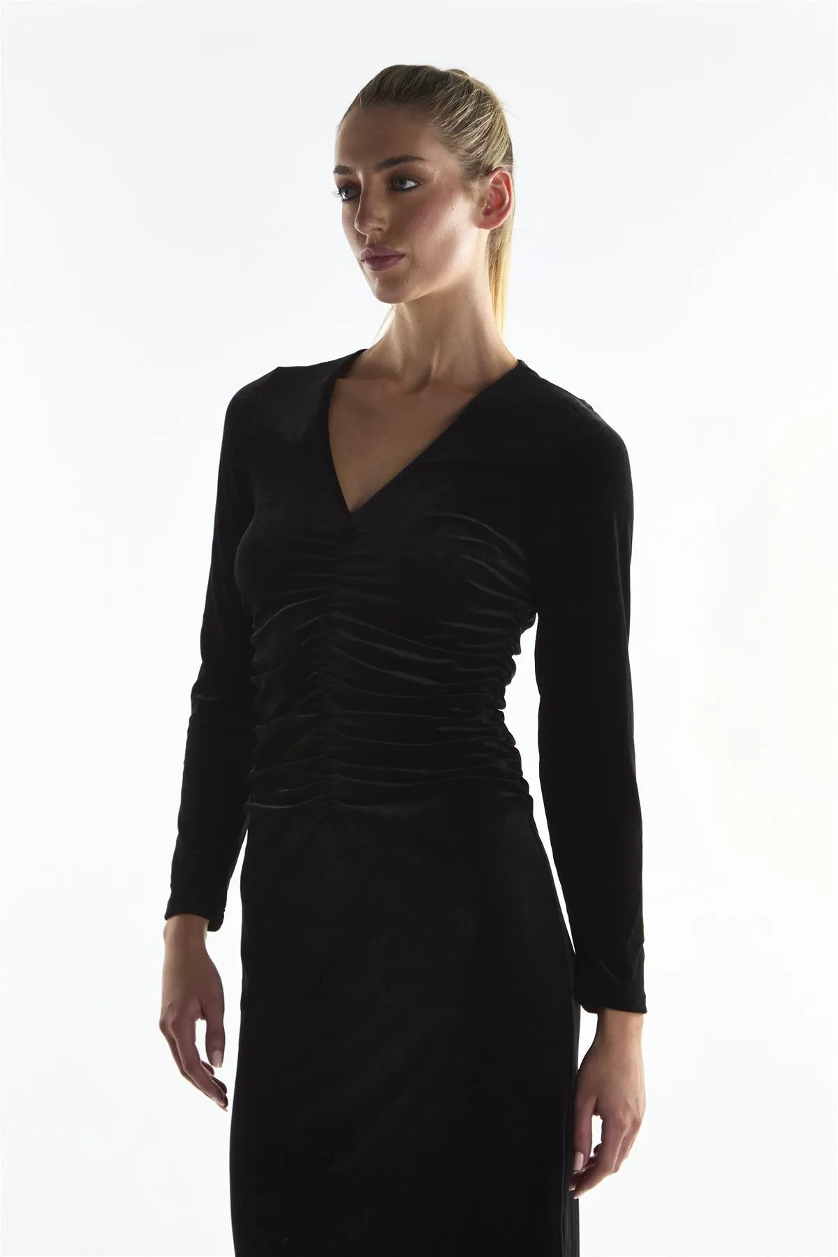 Ruched Front Maxi Dress - Black Velvet sold by Glamorous product image thumbnail 3