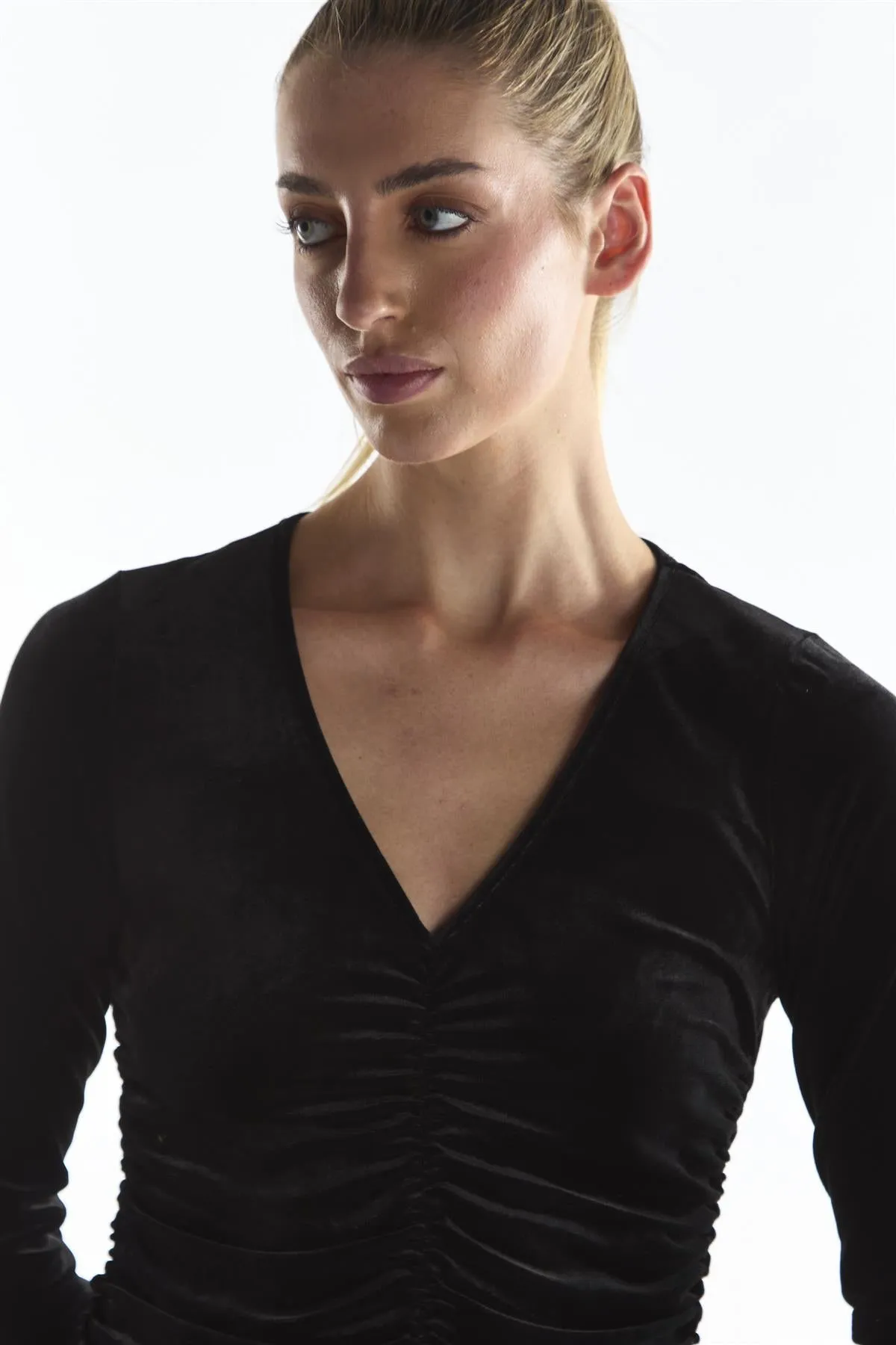 Ruched Front Maxi Dress - Black Velvet sold by Glamorous product image thumbnail 4