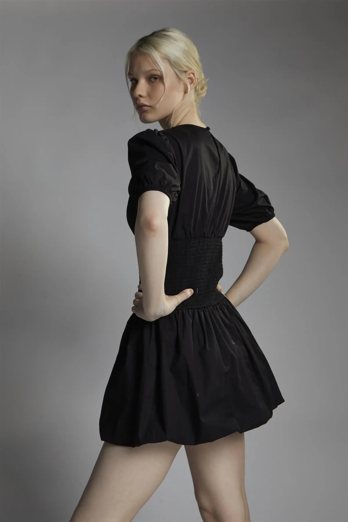 Shirred Bubble Hem Mini Dress - Black sold by Glamorous product image thumbnail 2