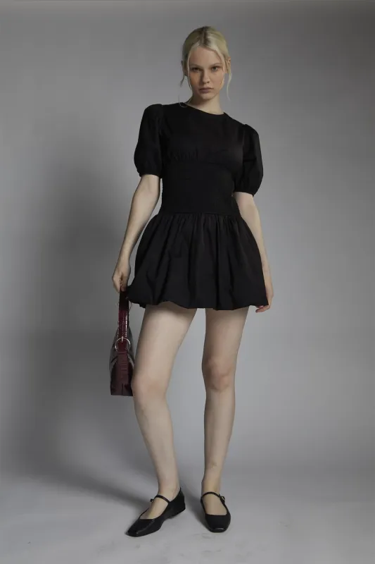 Shirred Bubble Hem Mini Dress - Black made by Glamorous
