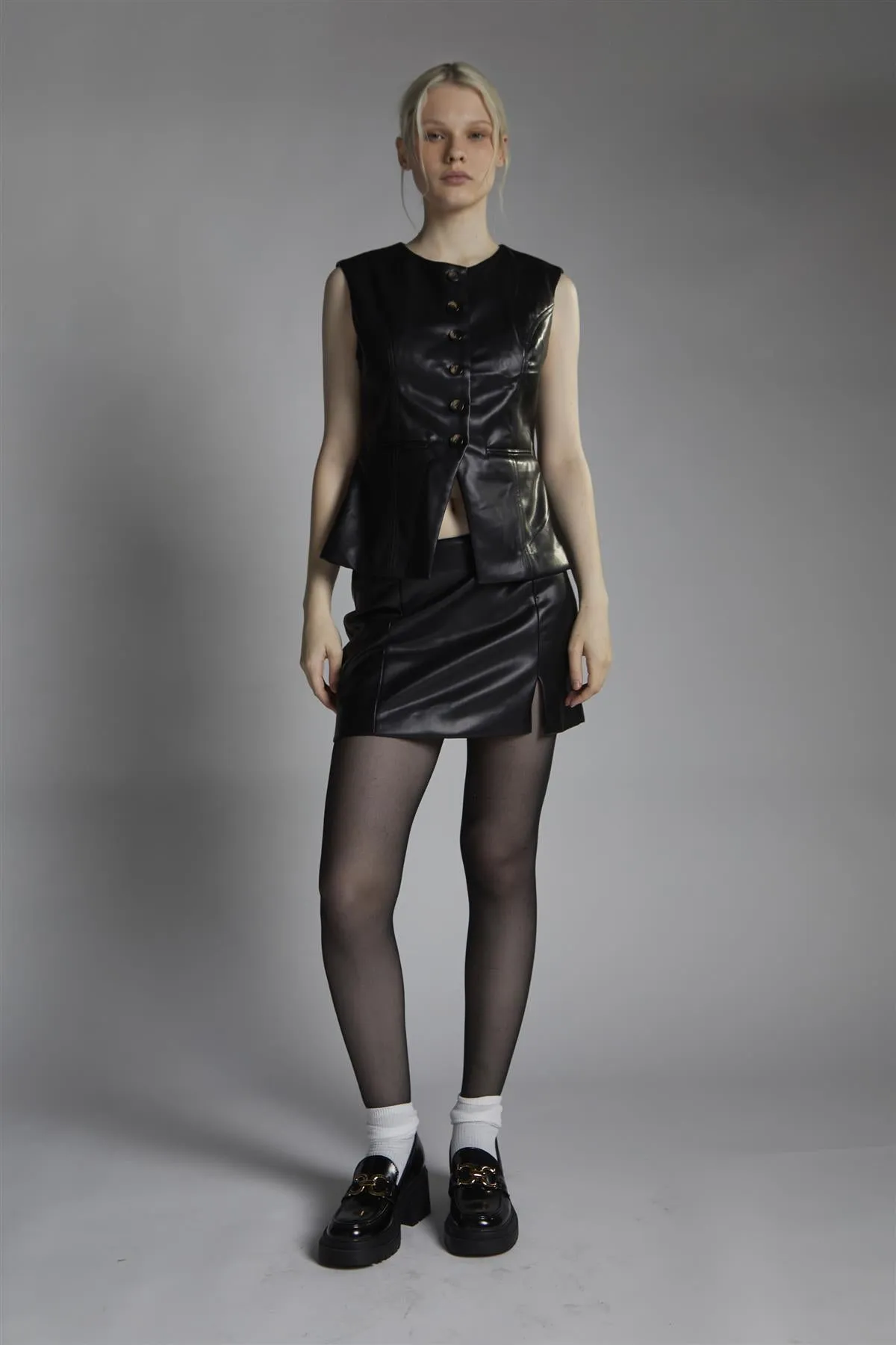Black Faux-Leather Mini-Skirt sold by Glamorous