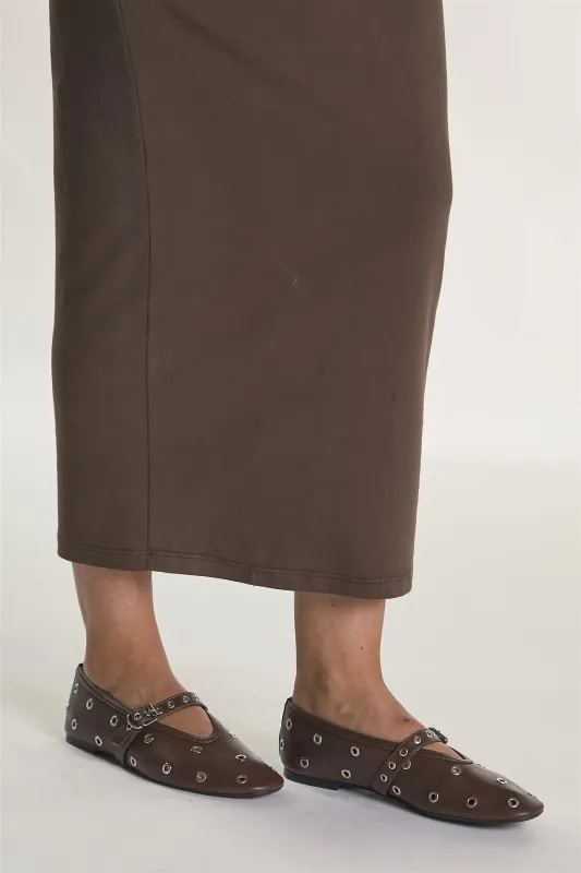 Brown-Eyelet Buckle Ballet-Flats made by Glamorous