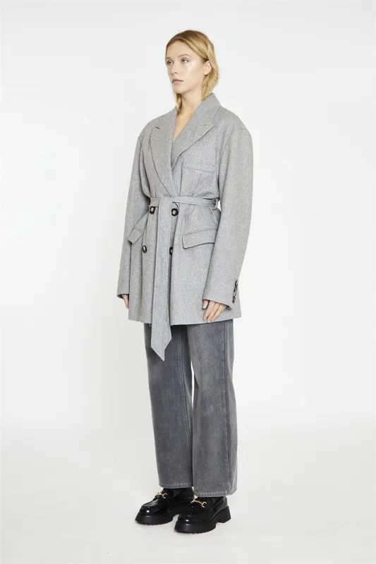 Grey Belted-Button-Front Oversized-Coat sold by Glamorous