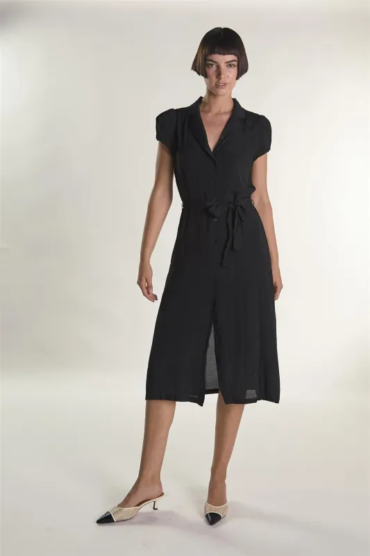 Black Short-Sleeve-Button-Front-Wrap Midi-Dress sold by Glamorous