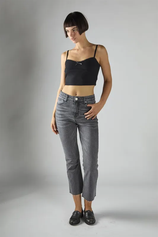 Black Sleeveless-Ribbed-Bow-Detail Crop-Top sold by Glamorous