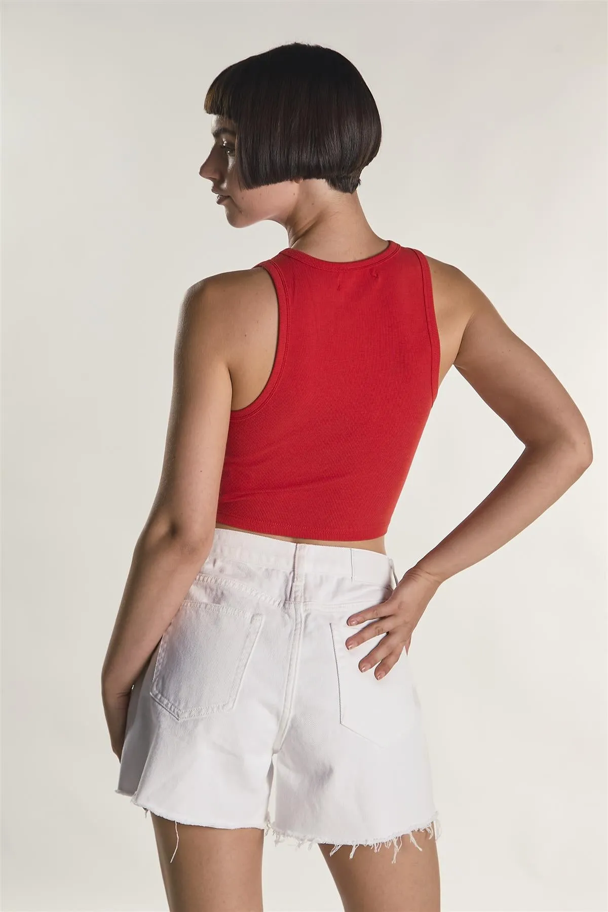 Red Sleeveless Ribbed Racerback Crop-Top sold by Glamorous product image thumbnail 2