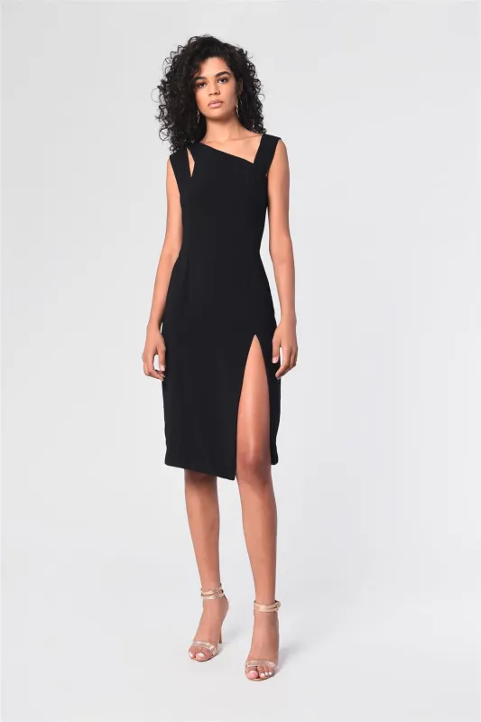 Black Asymmetric-Cut-Out Midi-Dress sold by Glamorous