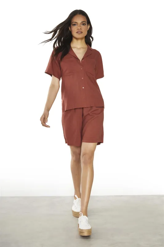 Umber Button-Front Short-Sleeve-Shirt made by Glamorous