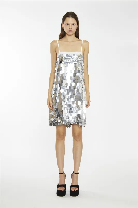 Large-Oval-Silver-Sequin Sleeves Mini-Dress sold by Glamorous