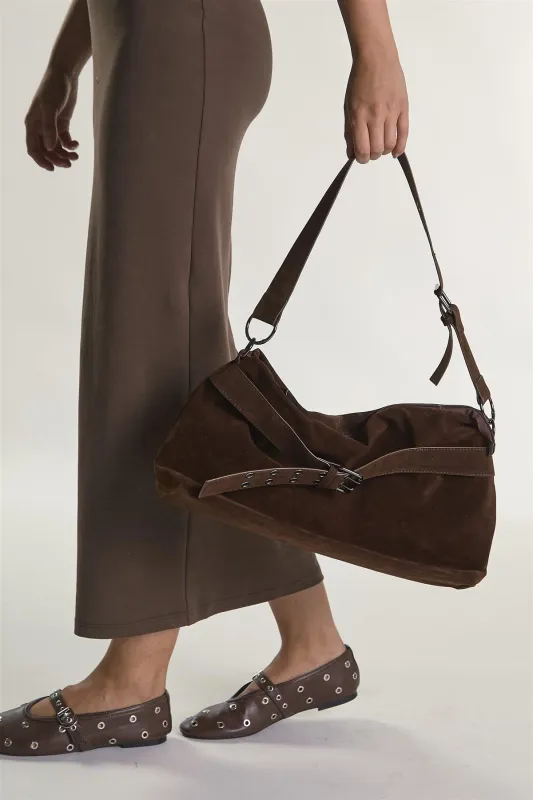 Brown Buckle Handbag made by Glamorous