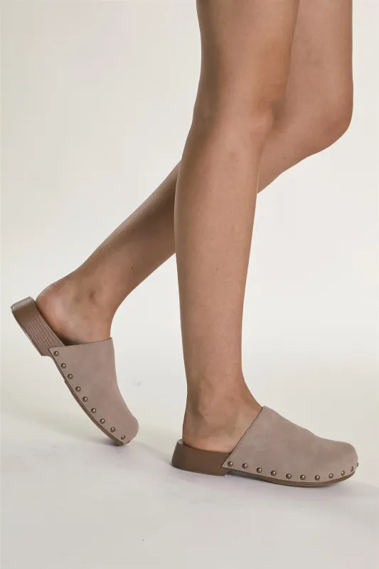 Taupe Studded Mule-Clogs made by Glamorous