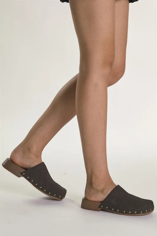 Chocolate Studded Mule-Clogs made by Glamorous