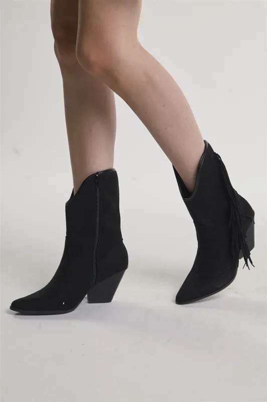 Black Fringed Cowboy Boot sold by Glamorous