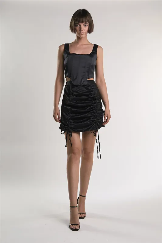 Black-Sateen Corset Crop-Top made by Glamorous