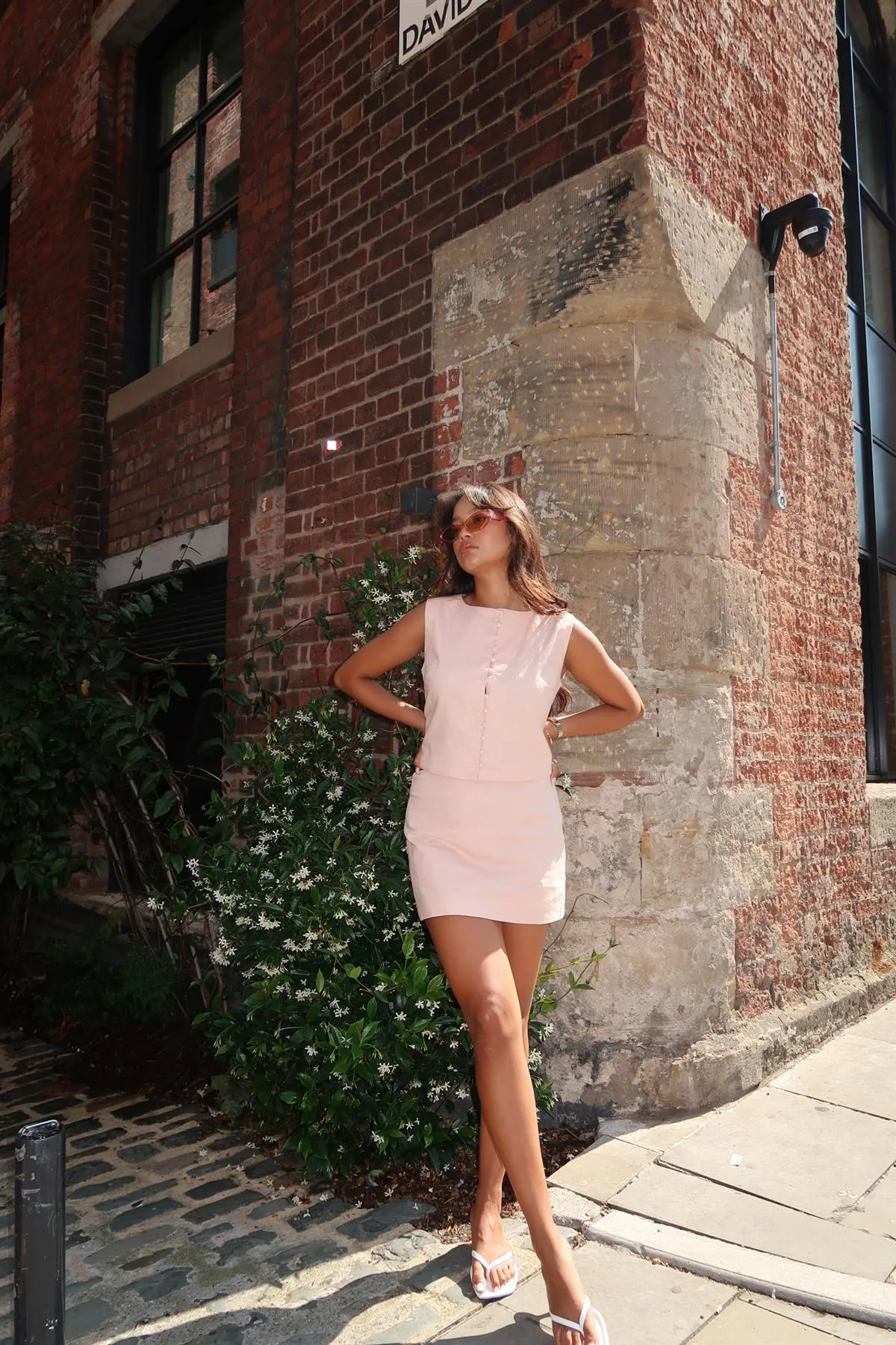 Nude-Peach Straight Pencil Mini-Skirt sold by Glamorous