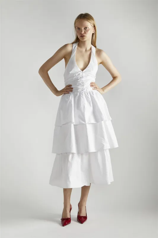 White Tiered Midaxi-Dress sold by Glamorous