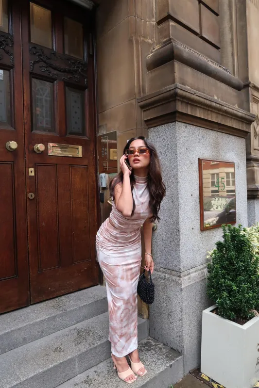 Sepia Tie Dye Bodycon Midi-Skirt sold by Glamorous