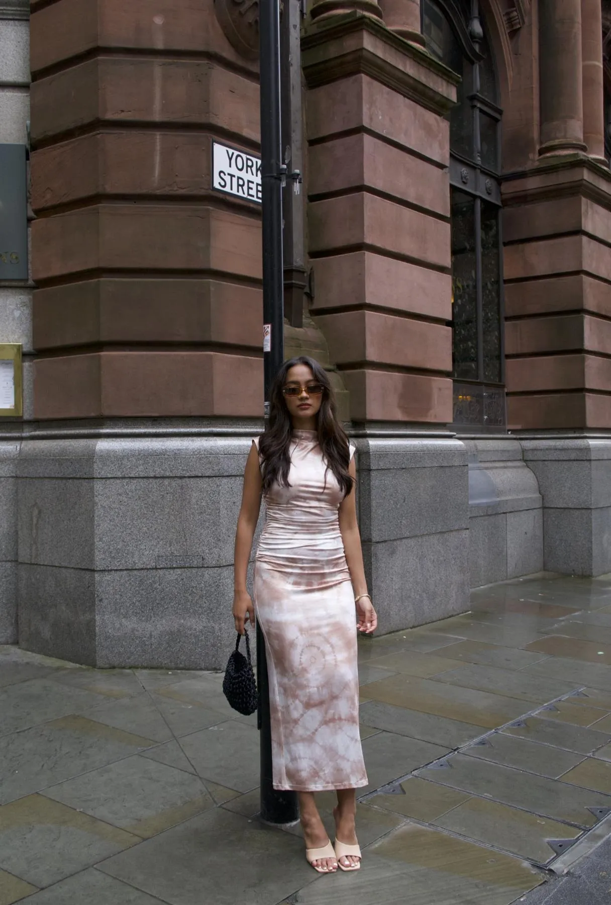 Sepia Tie Dye Sleeveless High Neck Bodycon Midi Dress sold by Glamorous