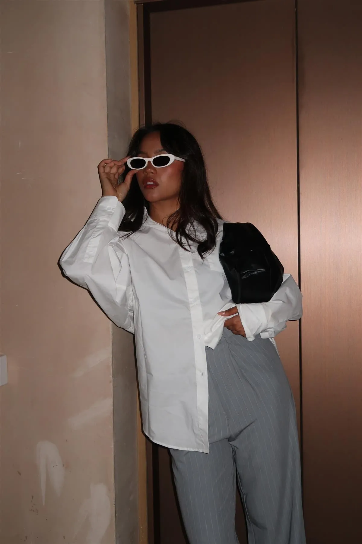 Grey Pinstripe Wide Leg High Waisted Smart Trousers sold by Glamorous product image thumbnail 3