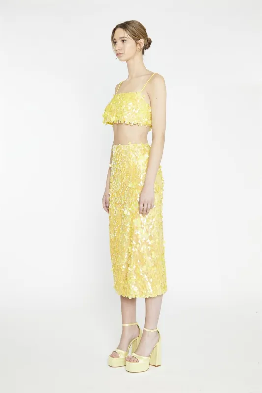 Yellow-Square-Sequin Spaghetti-Strap Crop-Top made by Glamorous