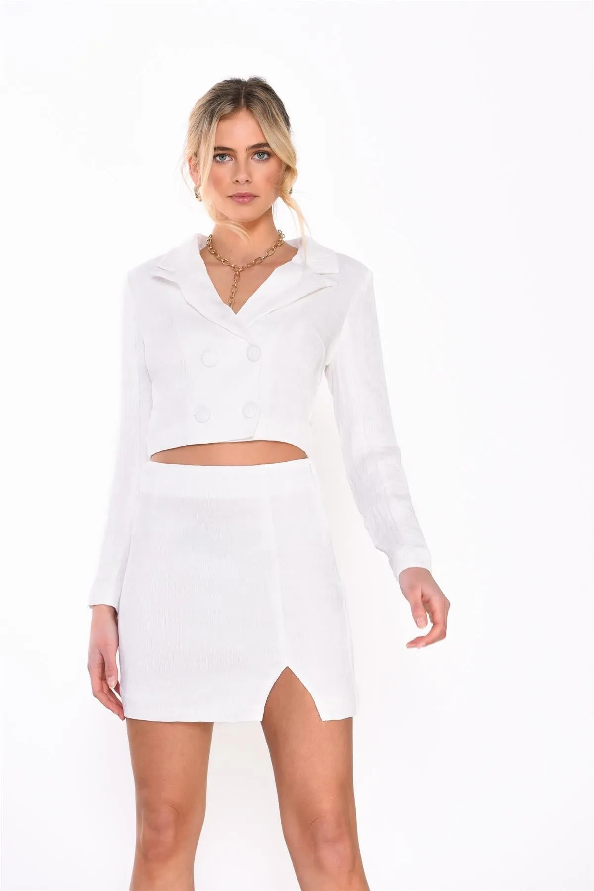 Off White Textured Split Mini-Skirt sold by Glamorous product image thumbnail 3