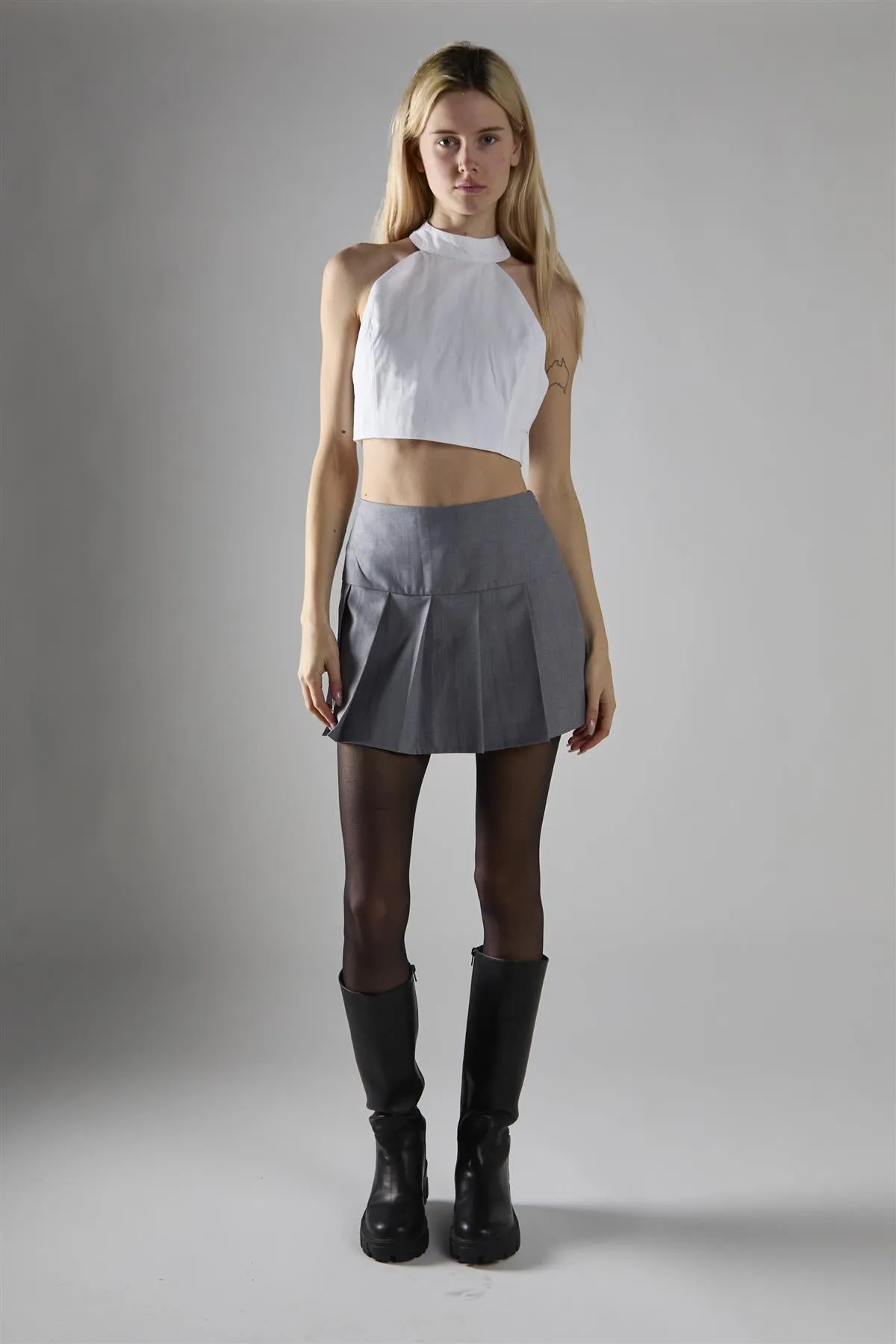 White Halter-Neck Crop-Top sold by Glamorous