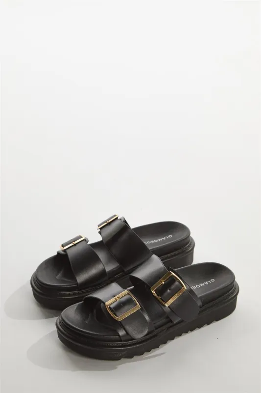 Black Double-Strap Sandals made by Glamorous