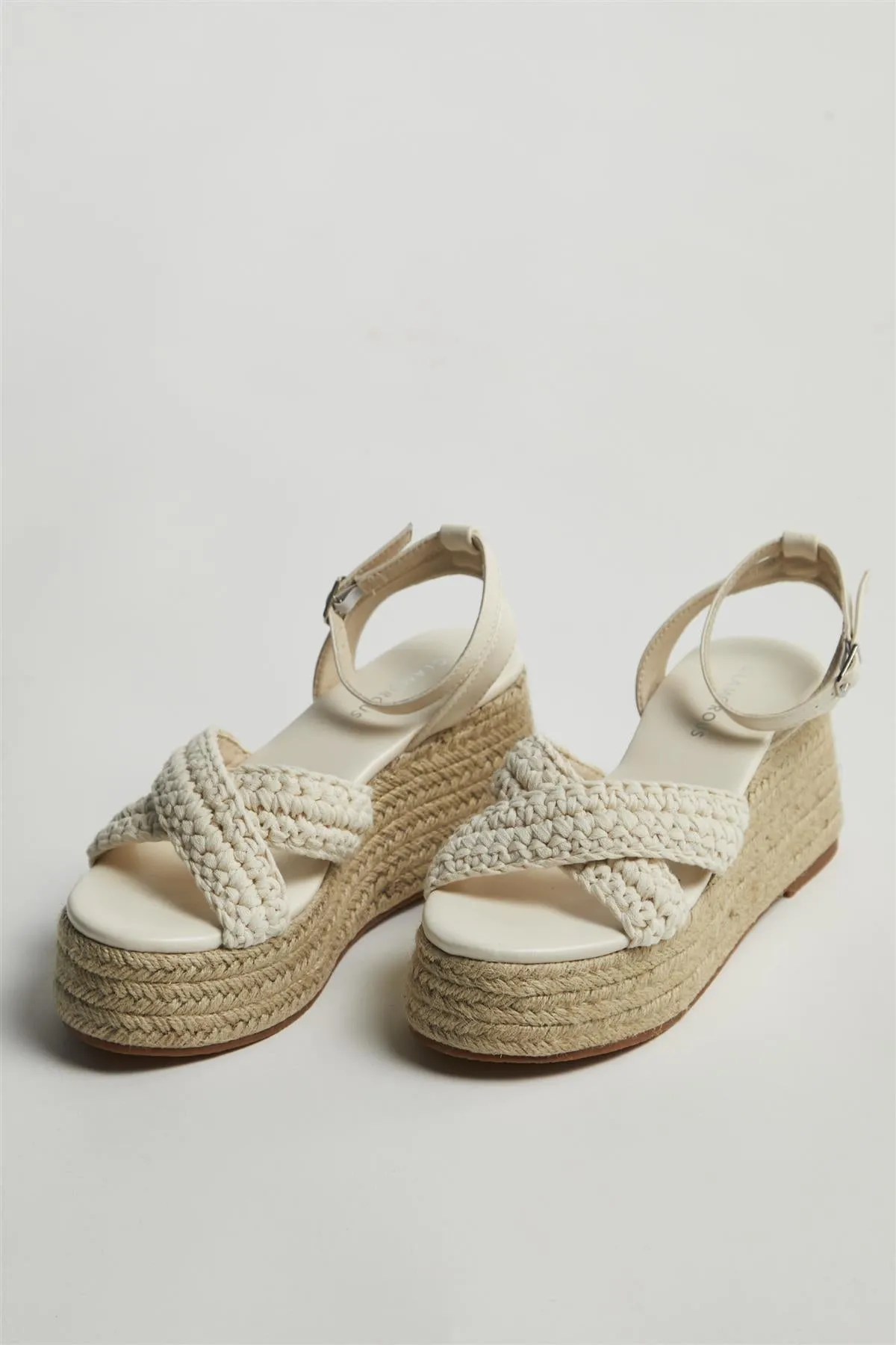 Beige-Crochet Espadrilles Platform-Wedges sold by Glamorous