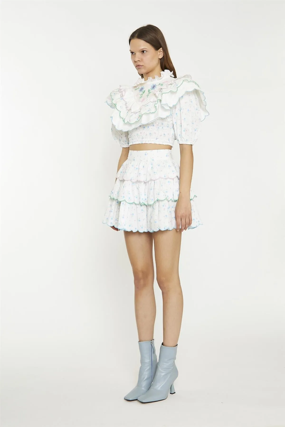 White Blue Pink Ditsy Tiered Mini-Skirt sold by Glamorous product image thumbnail 3