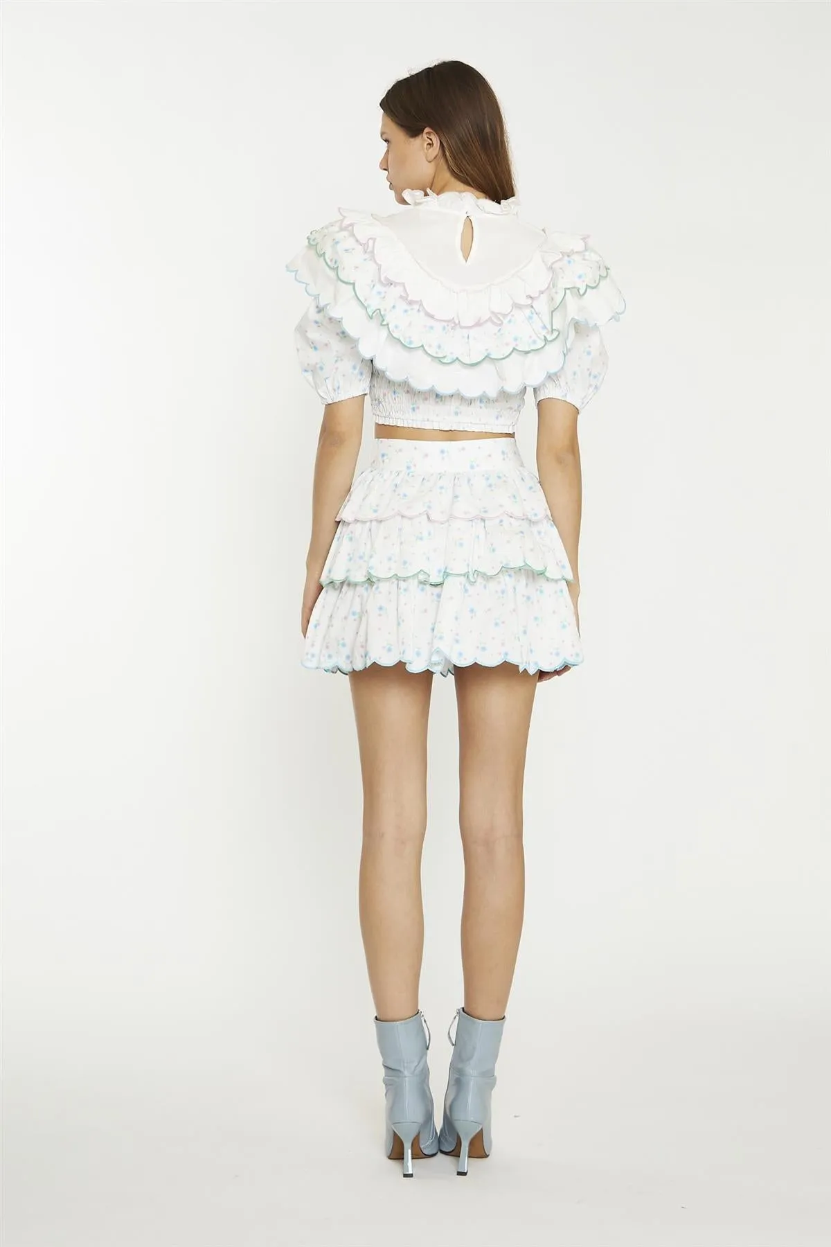 White Blue Pink Ditsy Tiered Mini-Skirt sold by Glamorous product image thumbnail 2