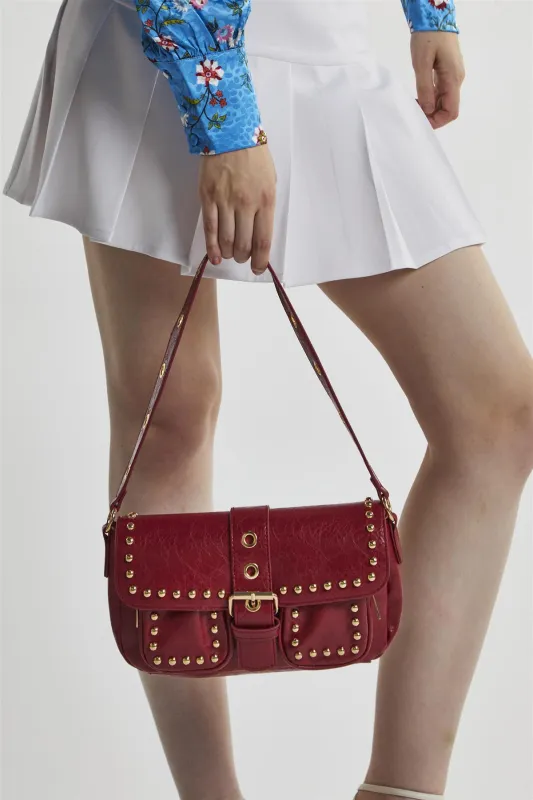 Red Studded Baguette-Bag sold by Glamorous