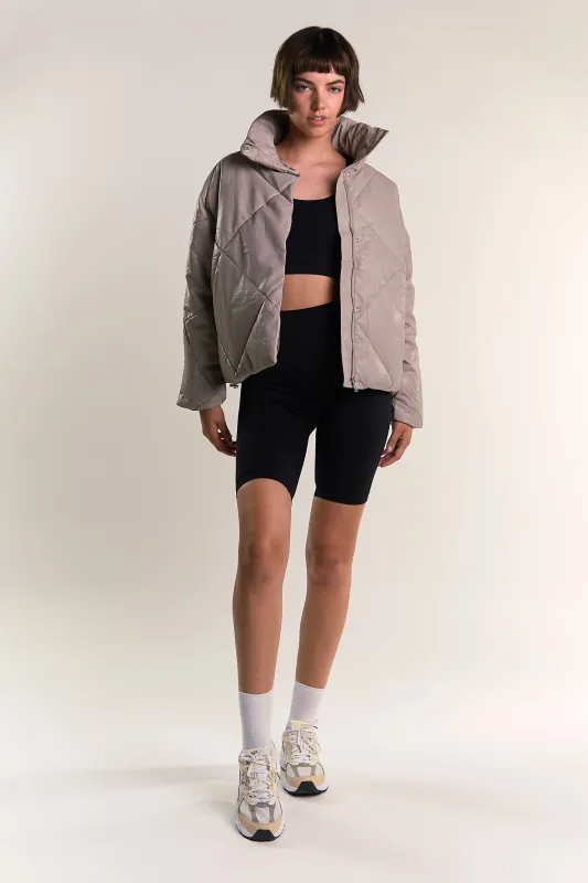Grey Collared Long-Sleeve Puffer-Jacket made by Glamorous