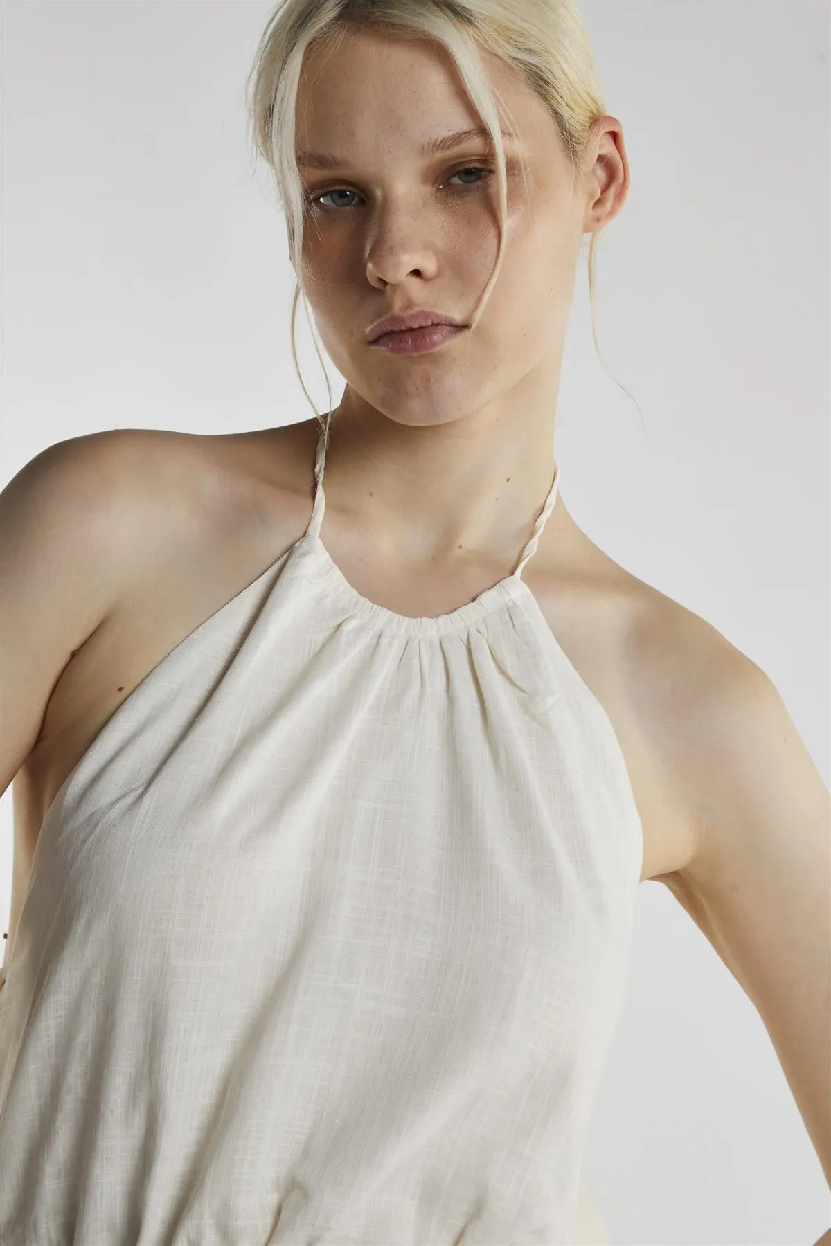 Off White Linen Halter-Neck Mini-Dress sold by Glamorous product image thumbnail 4