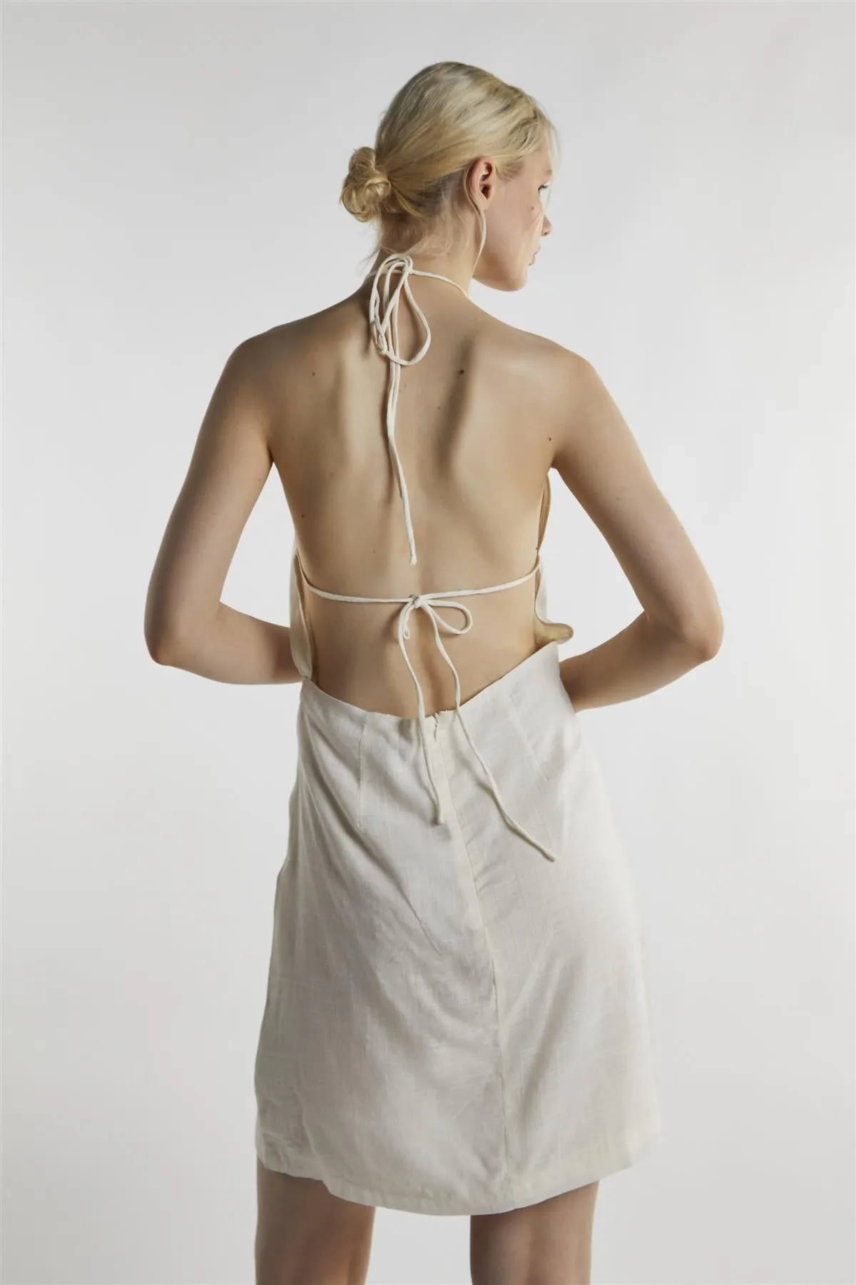 Off White Linen Halter-Neck Mini-Dress sold by Glamorous product image thumbnail 2