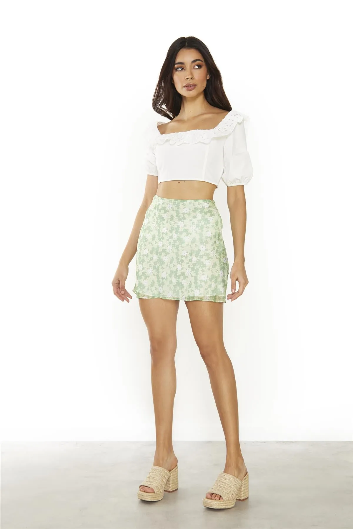 Off-White Lace Frill Crop-Tops sold by Glamorous