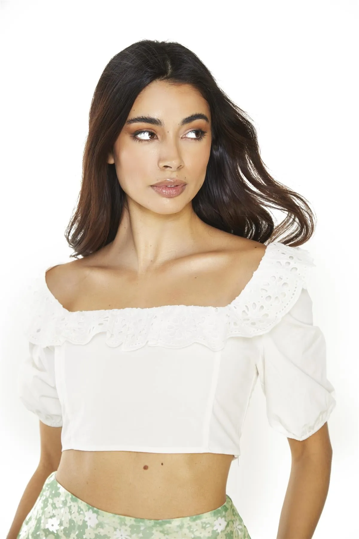 Off-White Lace Frill Crop-Tops sold by Glamorous product image thumbnail 3